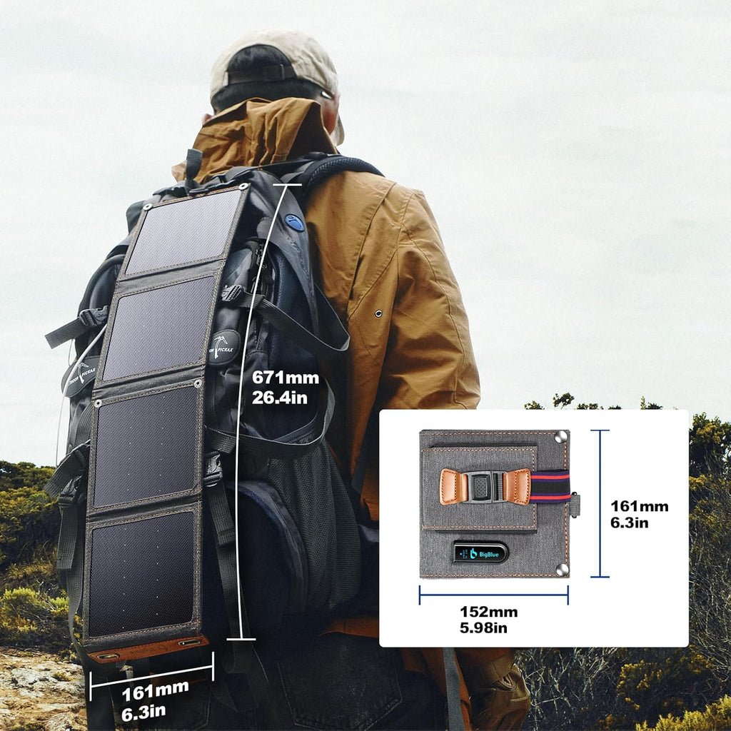 BigBlue 14W Taşınabilir Solar Şarj Cihazı – USB Çıkışlı, Suya Dayanıklı Güneş Paneli