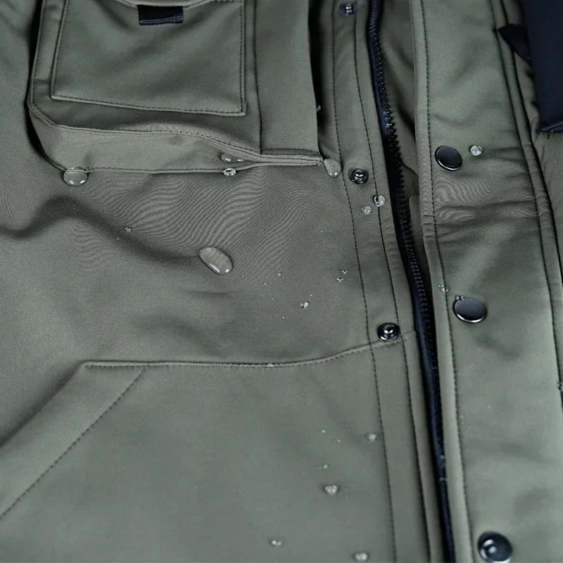 Su Geçirmez Taktik  Mont + Polar Astarlı Rüzgar Geçirmez Kargo Pantolon Seti (Siyah)