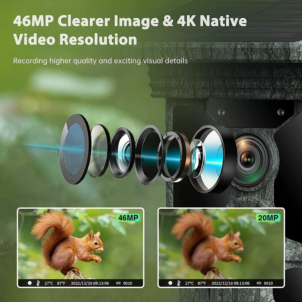Solar Şarjlı 50MP 4K Yaban Hayatı Takip  Kamerası  – Gece Görüşlü, Hareket Sensörlü, Su Geçirmez