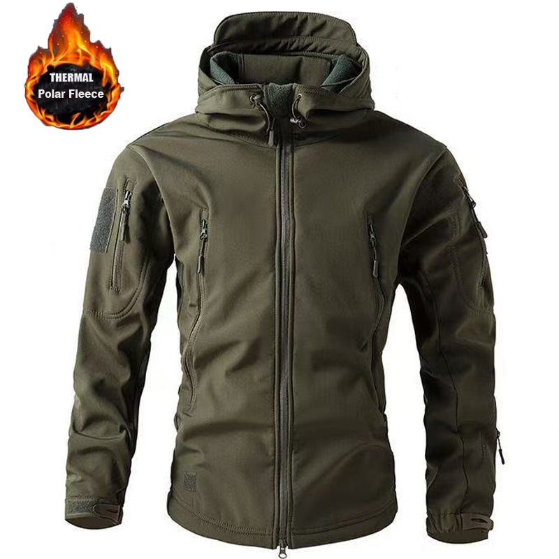 Hayata Kalan Erkek Softshell Polar Astarlı Kışlık Outdoor Mont Yeşil